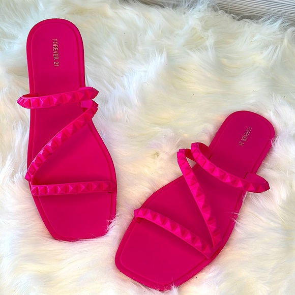 Forever 21 Shoes - Forever 21 Matte Pink Studded Square-Toe Sandals